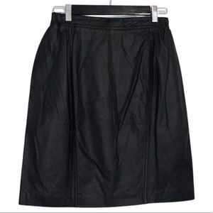 Vintage 90s Brandon Thomas Petite Black Leather High Waist Moto Biker Mini Skirt